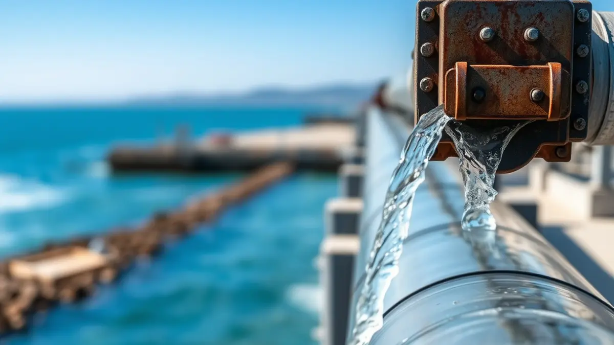 Imagen genérica de una tubería de una planta desalinizadora con agua fluyendo.