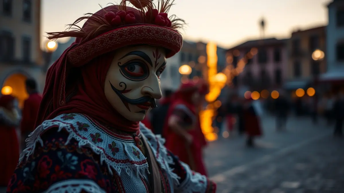 Image of a traditional Catalan 'diable' from a 'colla' with fire in the background.