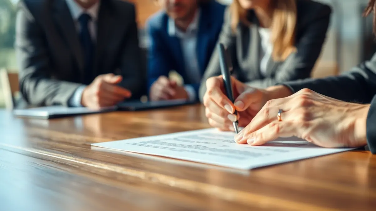 Generic image of hands signing a document at a cooperative meeting.