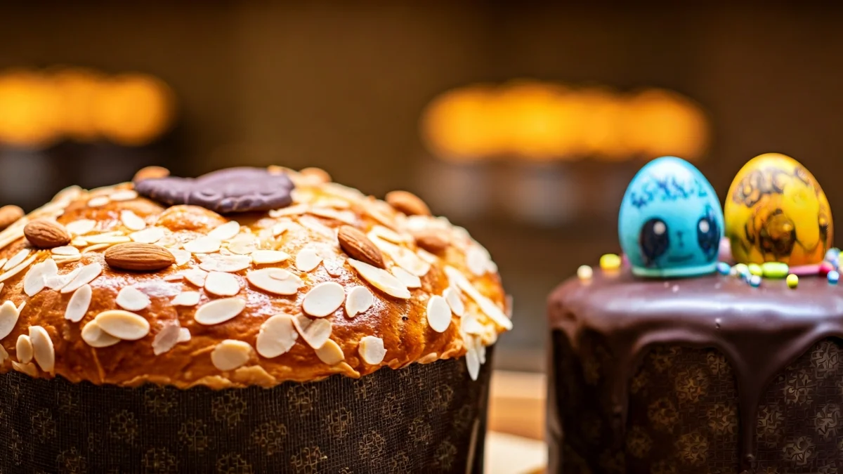 Imatge de mones de Pasqua tradicionals i modernes en un obrador.