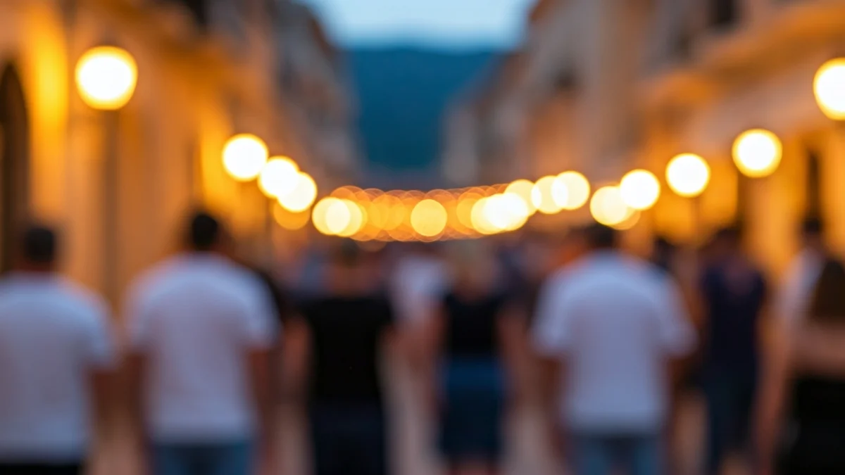 Generic image of a festive celebration in a Mediterranean town street.