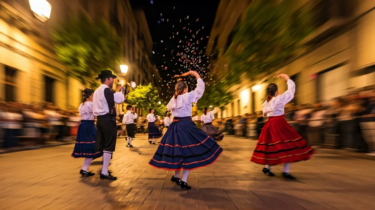 Imatge genèrica d'una ballada de Gitanes al carrer amb dansaires en moviment i confeti.