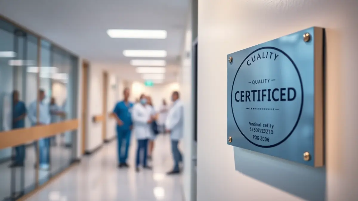 Imagen genérica de un pasillo de hospital con luz suave y personal médico difuminado.