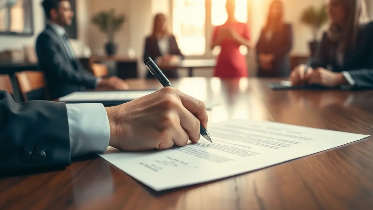 Imatge genèrica d'una mà signant un document, simbolitzant un acord.