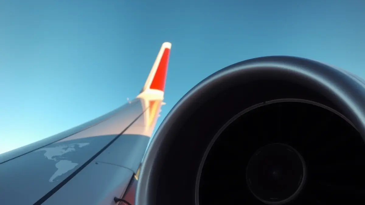 Generic image of an airplane in flight, with wing and engine visible.