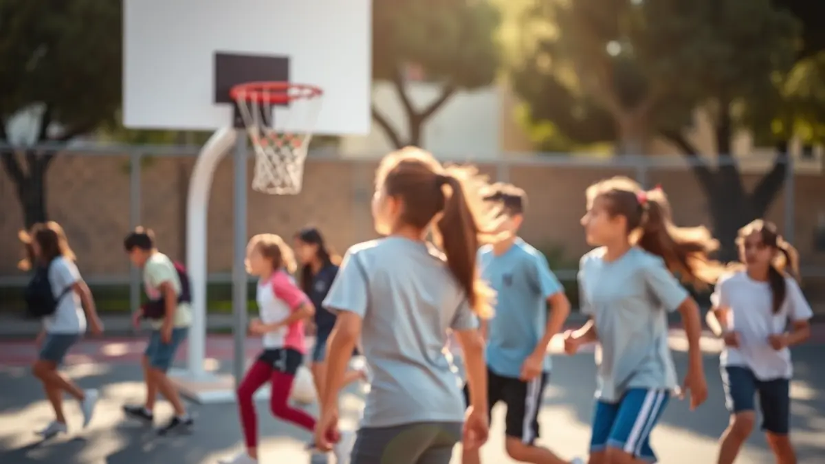 Imagen genérica de alumnos realizando actividad física en un patio escolar.