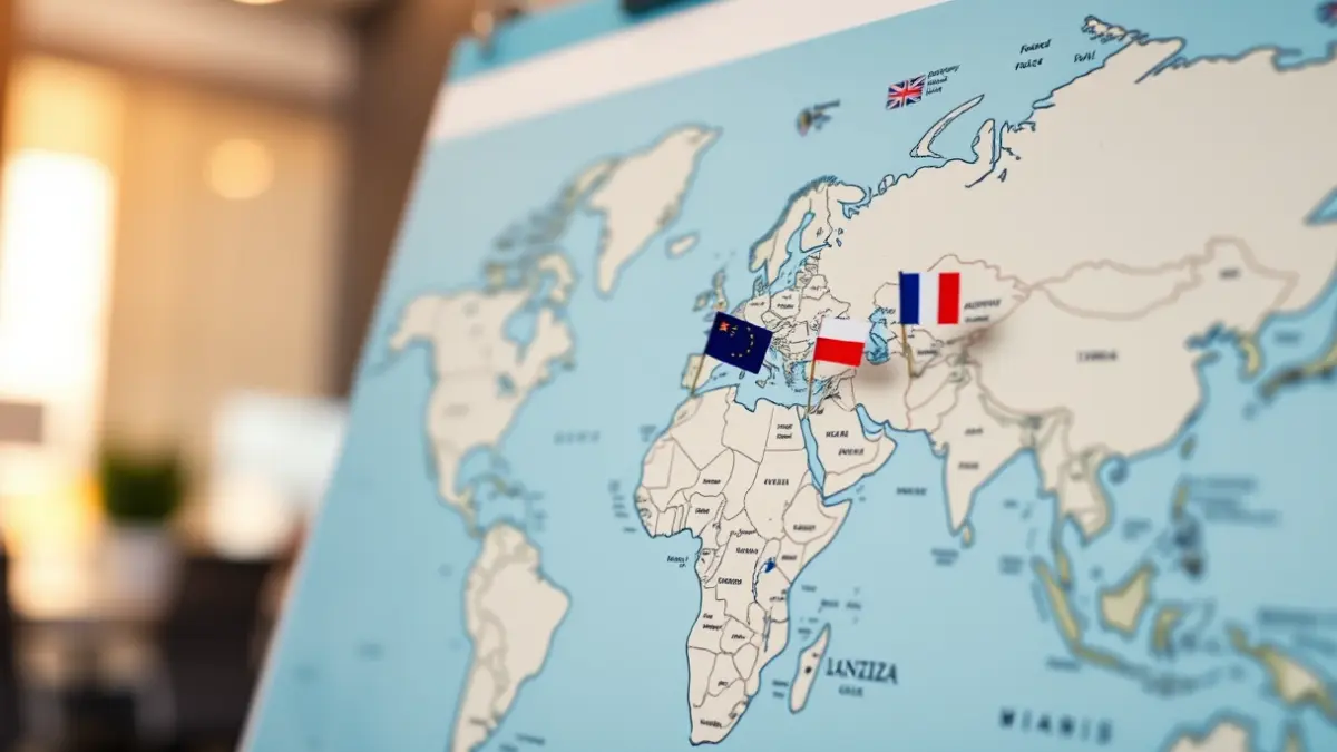 Generic image of a world map with indicators of international business presence.