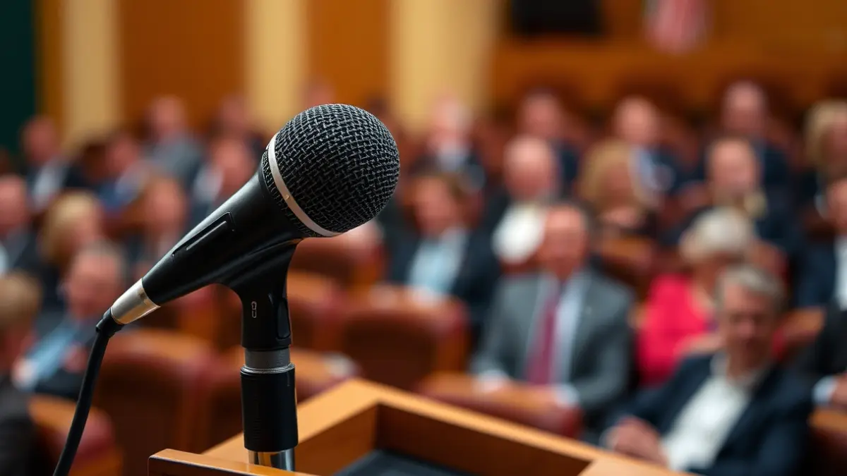 Imatge genèrica d'un micròfon en un faristol, simbolitzant un acte institucional o una conferència.