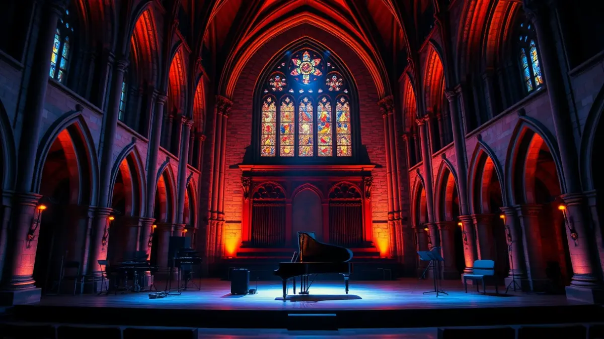 Imatge d'un concert de piano en un entorn històric, simbolitzant la fusió de cultura i patrimoni a Lleida.
