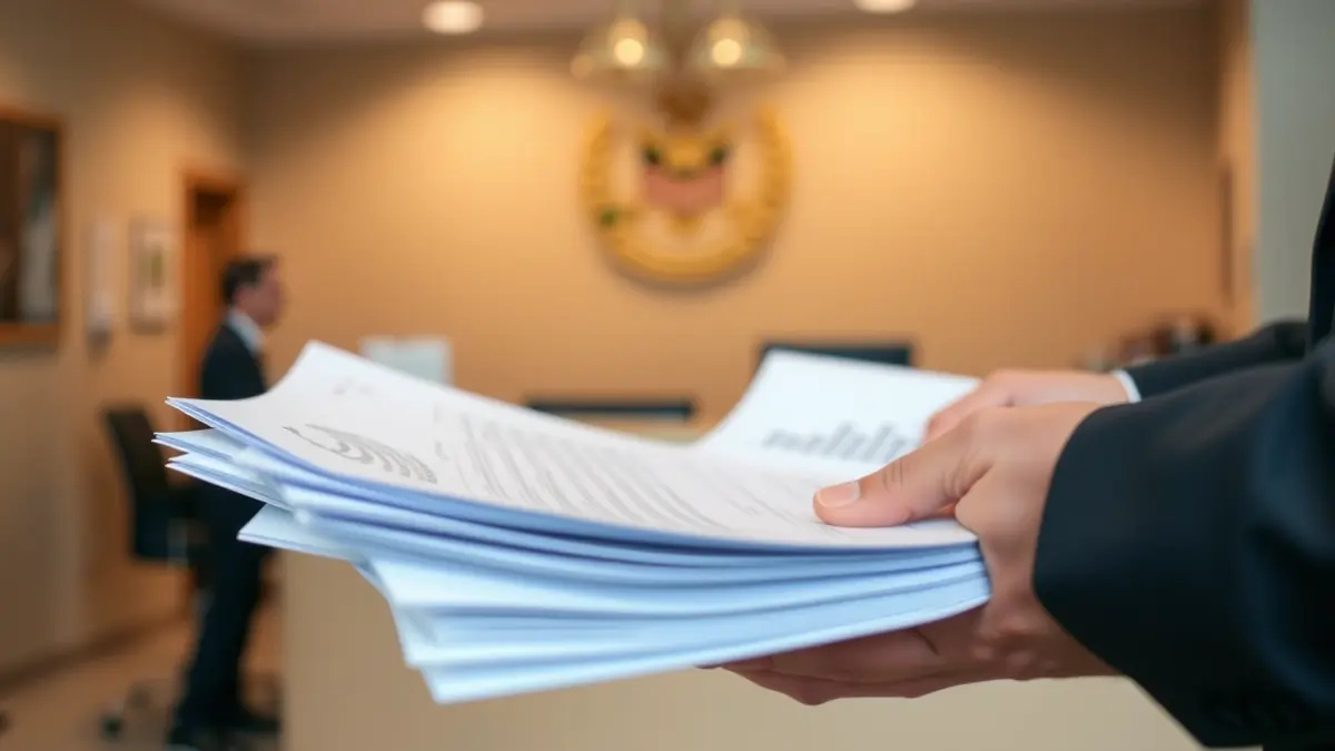 Generic image of hands holding official documents in a government office.