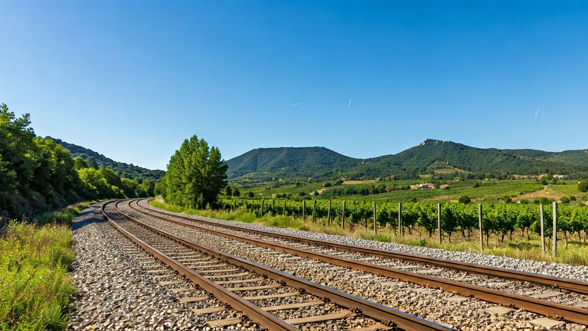 Imatge genèrica de vies de tren en un paisatge rural català.