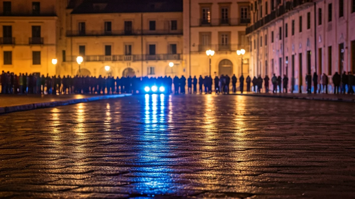 Imatge genèrica de llums d'emergència reflectint-se sobre l'asfalt mullat en una ciutat mediterrània de nit.
