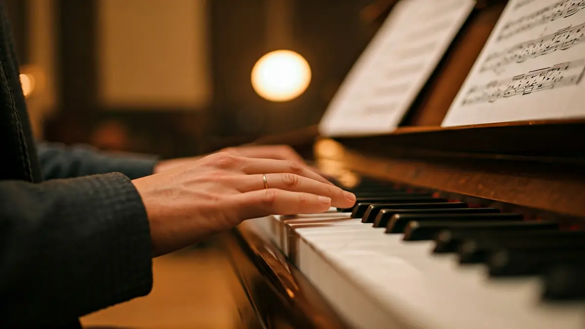 Imatge genèrica d'unes mans tocant un piano en un estudi.