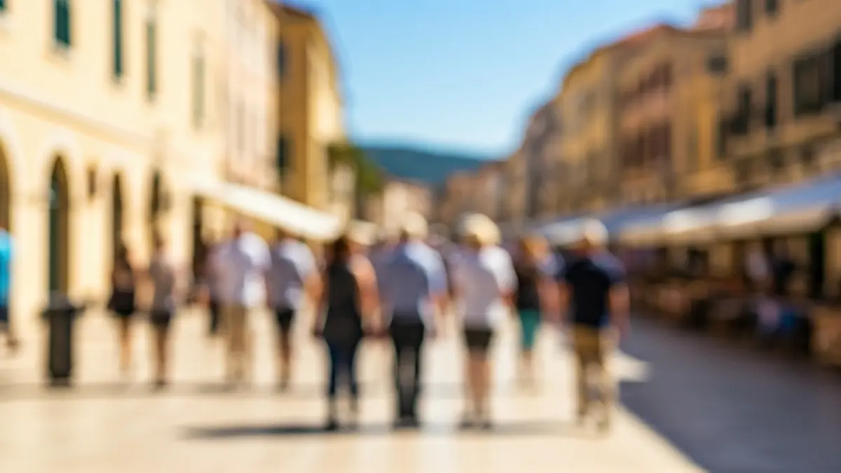 Generic image of a lively street in a Mediterranean port city with tourists.