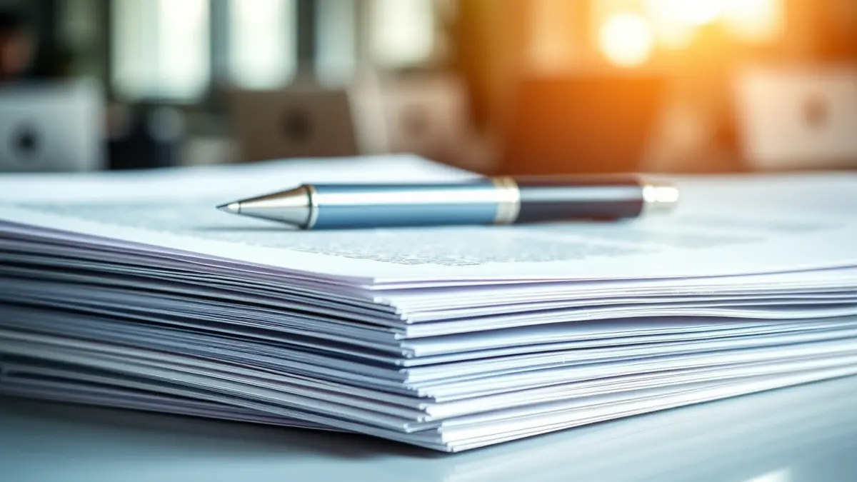 Imatge genèrica de documents i una ploma, simbolitzant un acord empresarial.