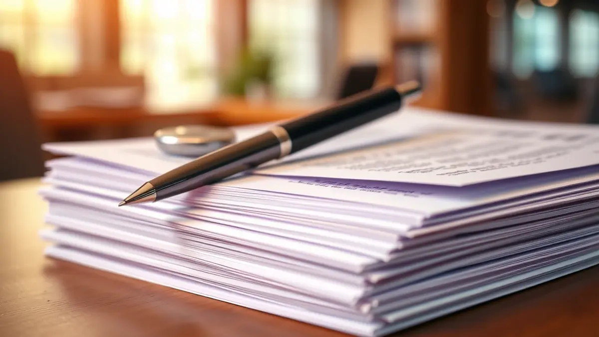 Documentos oficiales y un bolígrafo, simbolizando un acuerdo laboral.