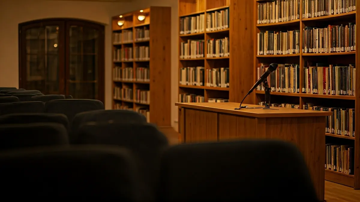 Generic image of an exhibition hall or library with craft works.