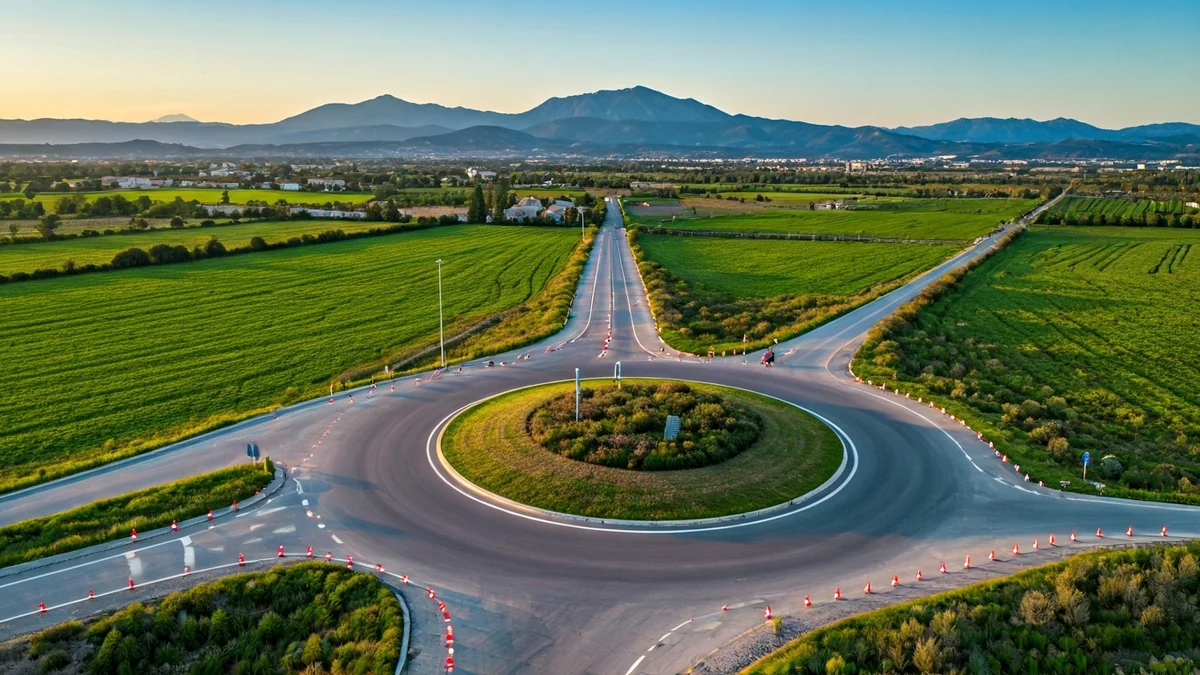 Imatge genèrica d'una rotonda amb cons de trànsit en una carretera.