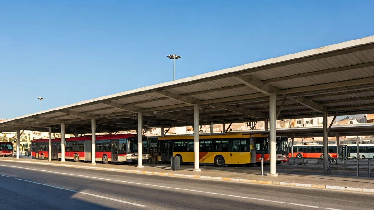 Imagen genérica de una estación de autobuses moderna con una zona de espera cubierta.