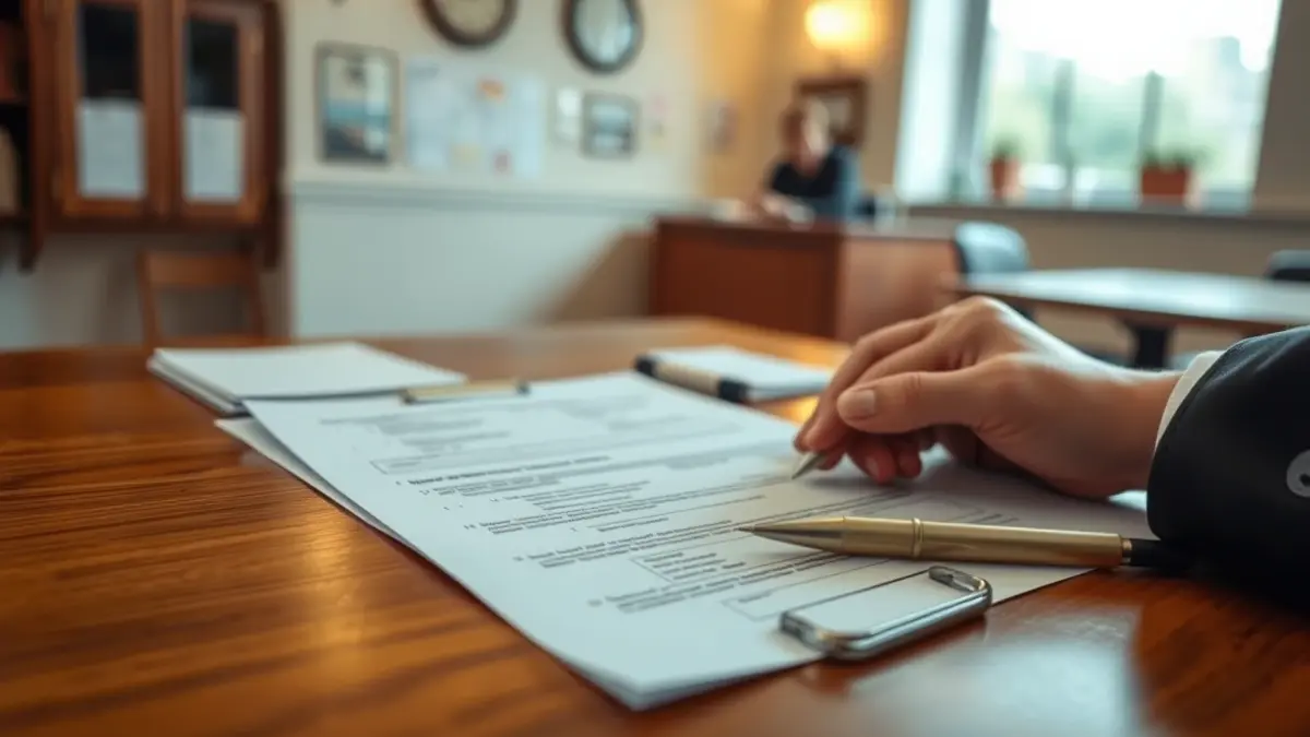 Generic image of a hand filling out a form in a municipal office.