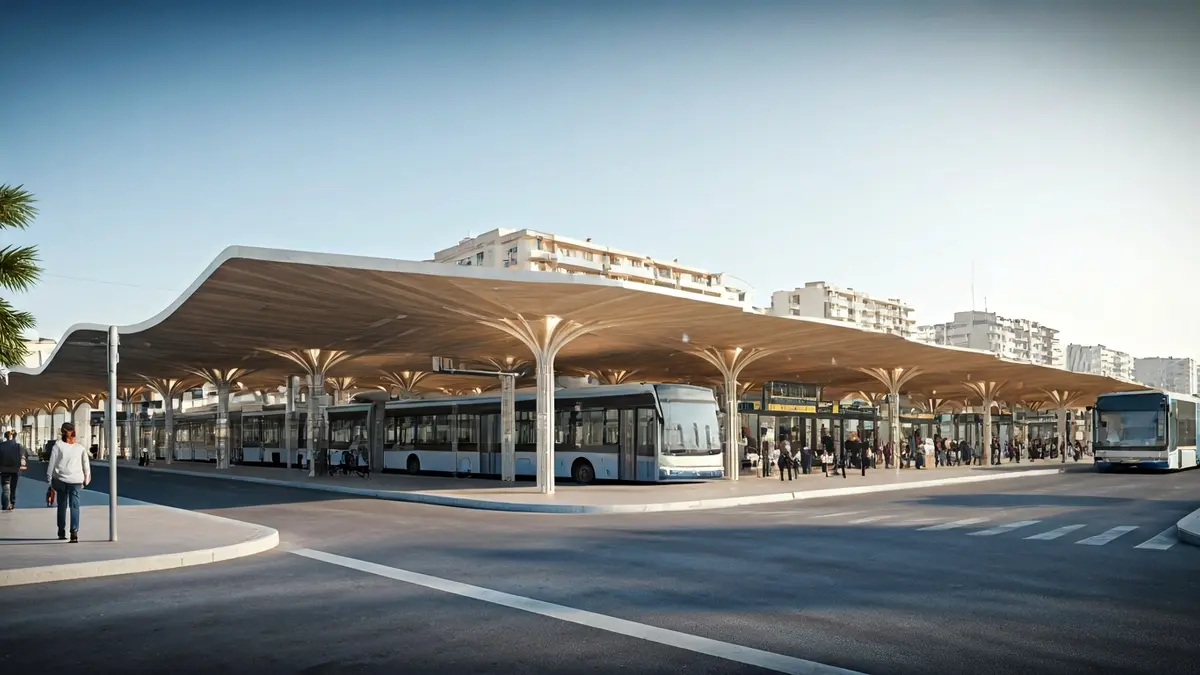 Imatge genèrica d'una estació d'autobusos moderna amb diverses andanes.