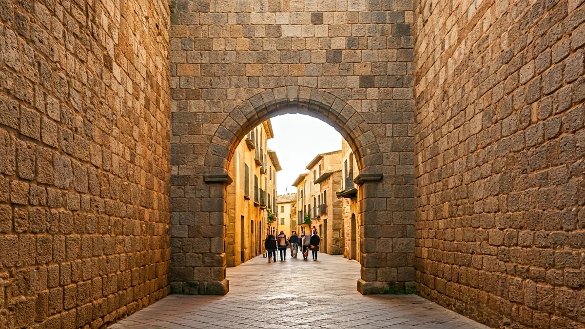 Imatge de la muralla de Montblanc amb turistes