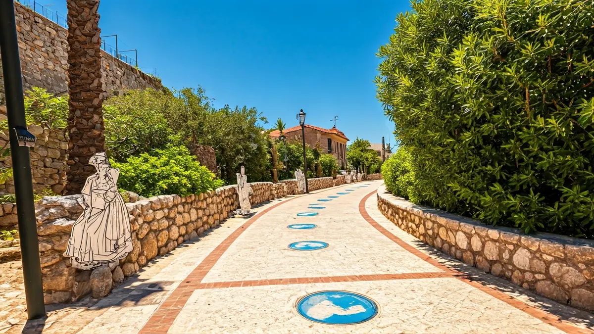 Ruta senyalitzada amb bombolles a un poble mediterrani.