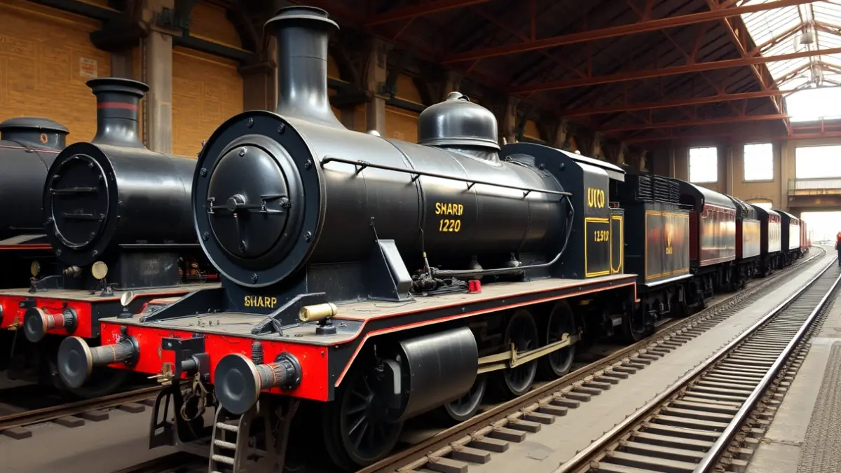 Image of an old steam locomotive in a railway museum.