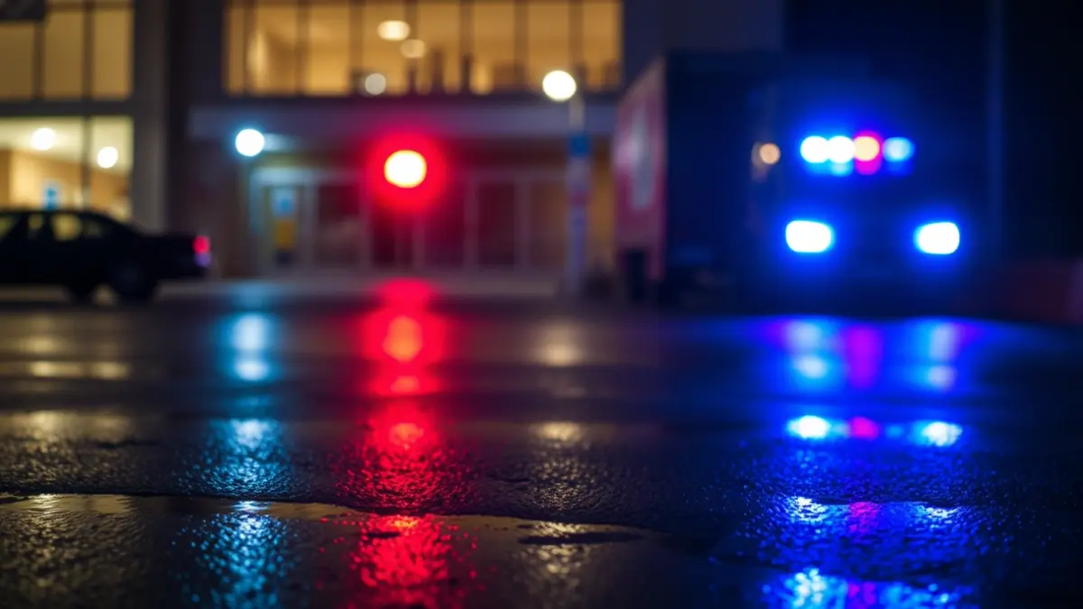 Imatge genèrica de llums d'emergència reflectint-se sobre l'asfalt, sense vehicles visibles.