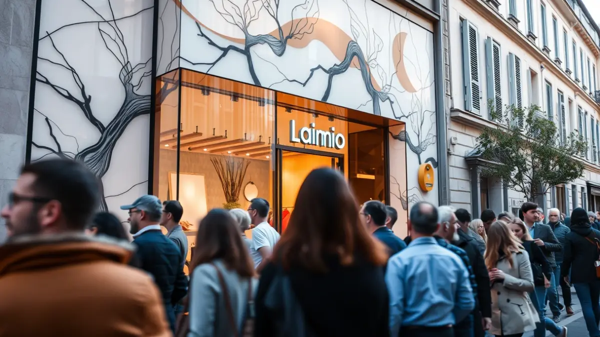 Imatge de la cua de persones a la inauguració de la nova botiga de Nude Project a Barcelona.