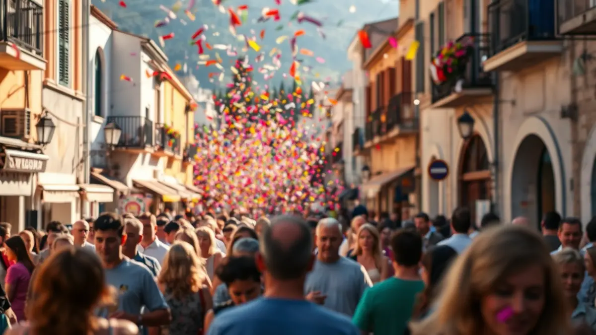 Imatge genèrica d'una diada cultural amb gent i confeti al carrer.
