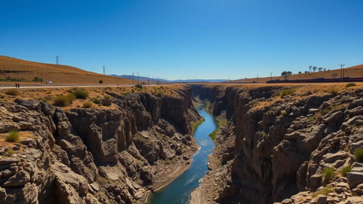 Imagen del Estrecho de la Riba, con el río Francolí y las infraestructuras de transporte.