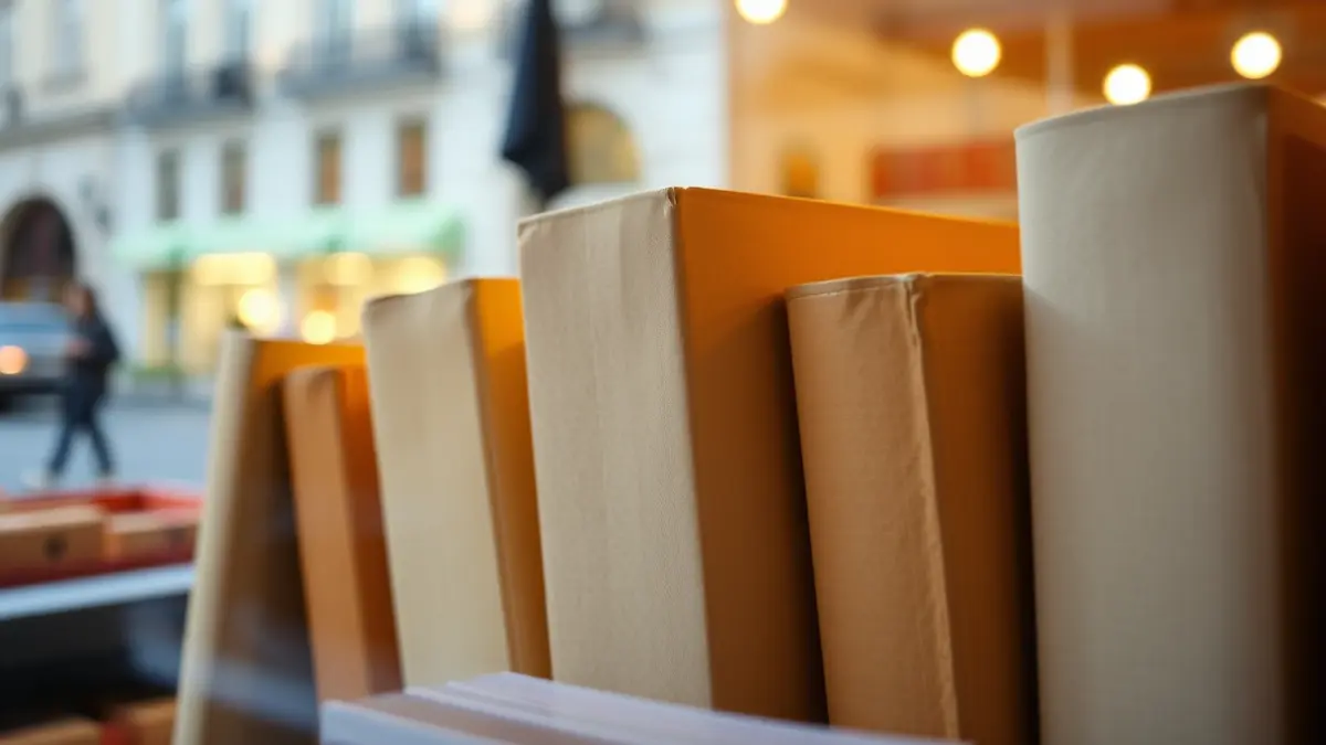 Imatge genèrica de llibres en un aparador, amb reflexos borrosos d'un carrer de ciutat.