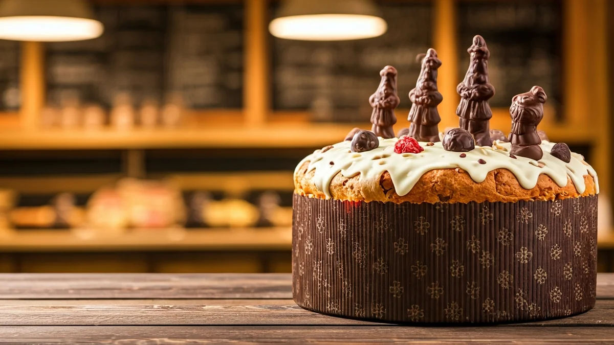 Image of a 'mona de Pascua' cake with chocolate figures.