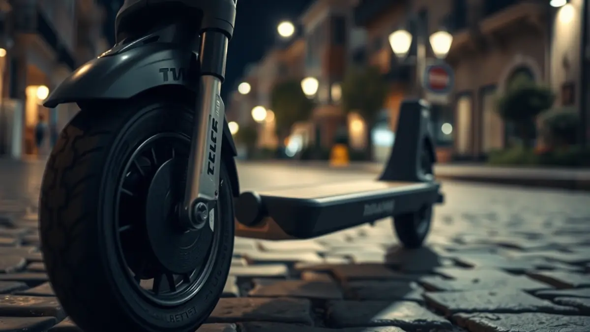 Imatge genèrica d'un patinet elèctric de nit, amb poca visibilitat.