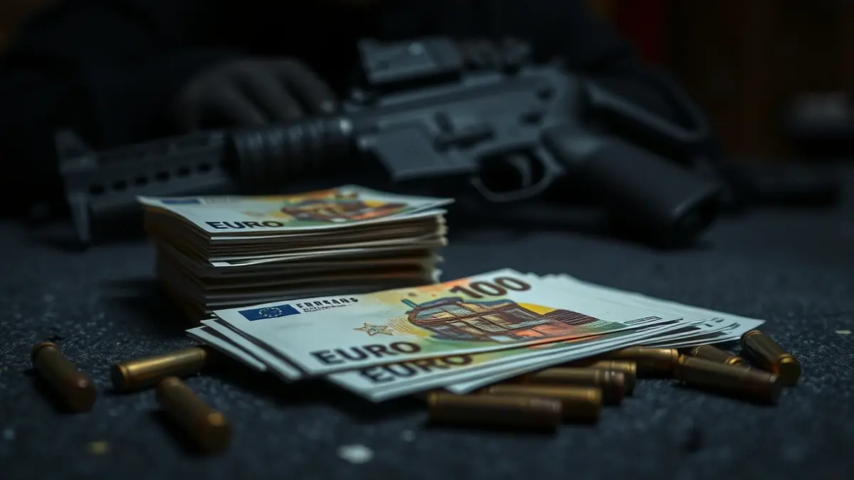 Imatge genèrica de diners i munició, amb un fons fosc i il·luminació dramàtica.