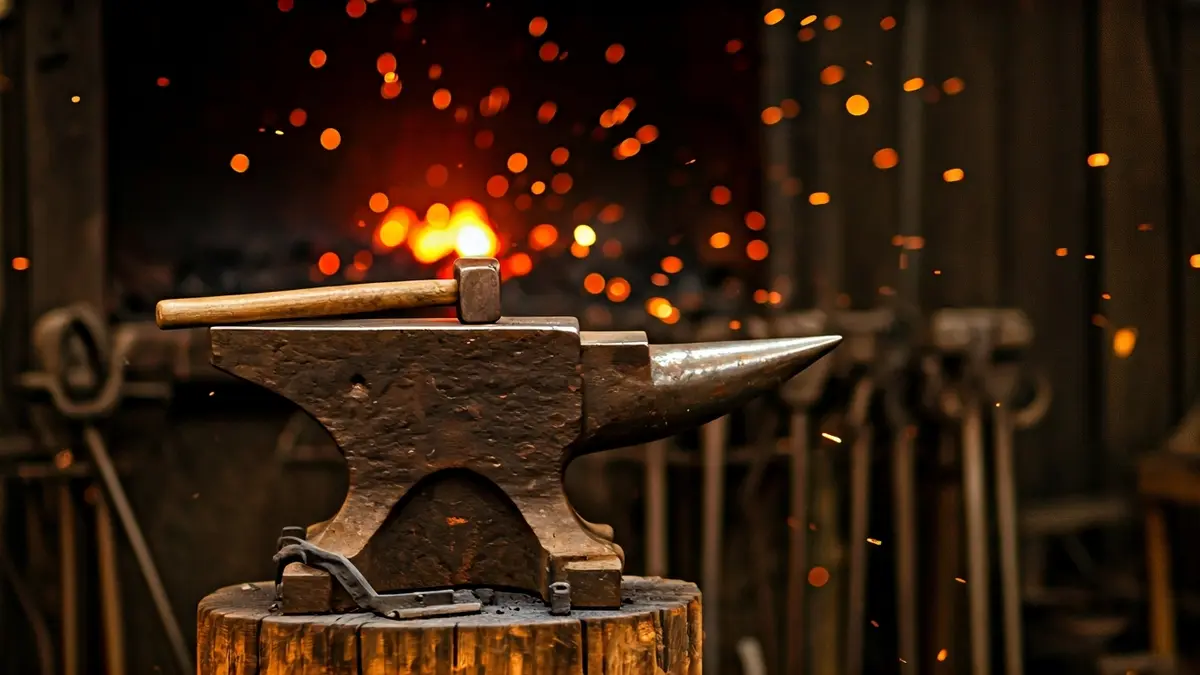 Imatge genèrica d'un ferrer treballant el ferro amb un martell i una enclusa.