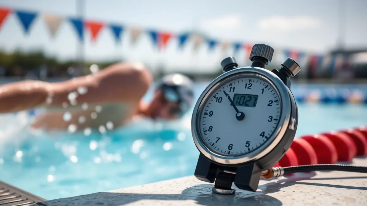 Imatge genèrica d'un cronòmetre mesurant el temps d'un nedador en una piscina.