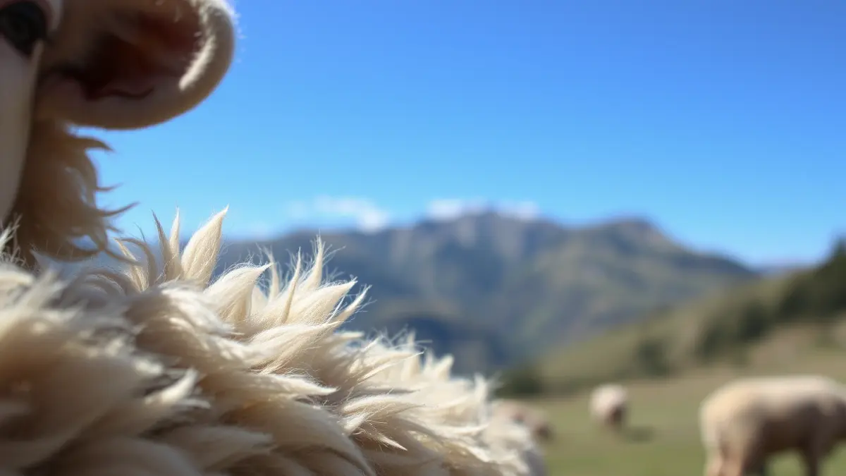 Imatge genèrica de la llana d'una ovella amb un paisatge muntanyós difuminat al fons, representant la ramaderia al Pirineu.