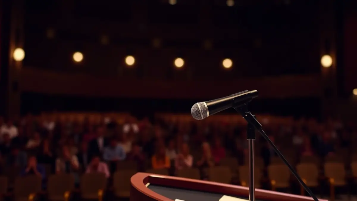 Generic image of a microphone on a podium, symbolizing an act of recognition or tribute.