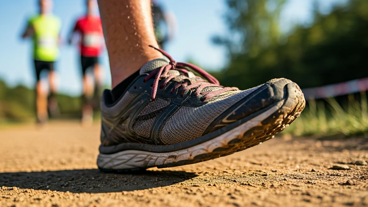 Imatge genèrica d'una sabatilla de running en un camí de terra.