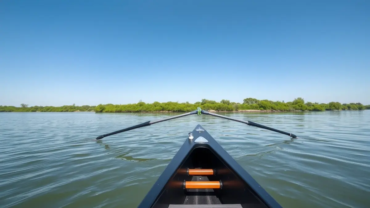 Image of a modern rowing boat navigating the Ebro River.