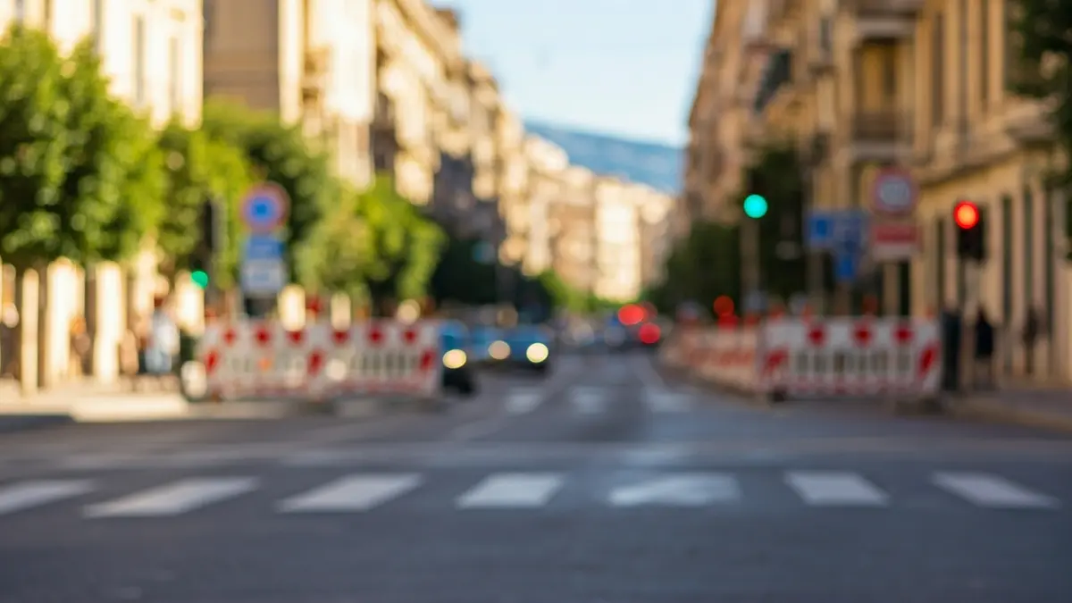 Senyalització de trànsit i desviaments en un carrer urbà.