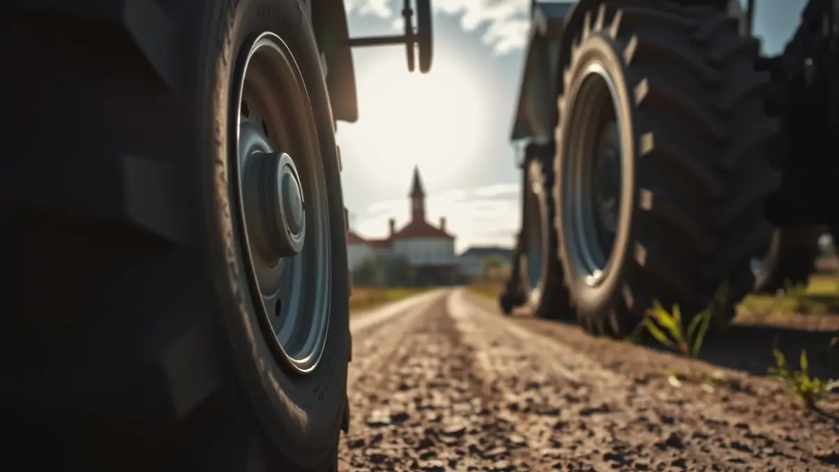 Imagen de un tractor en una protesta agrícola frente a un ayuntamiento.