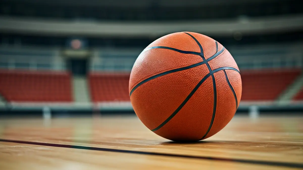 Imatge genèrica d'una pilota de bàsquet en una pista de fusta.