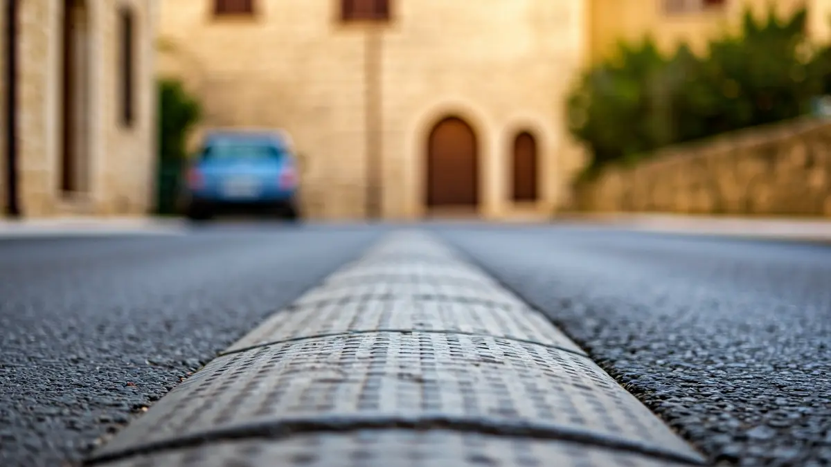 Generic image of speed bumps on an asphalt street.