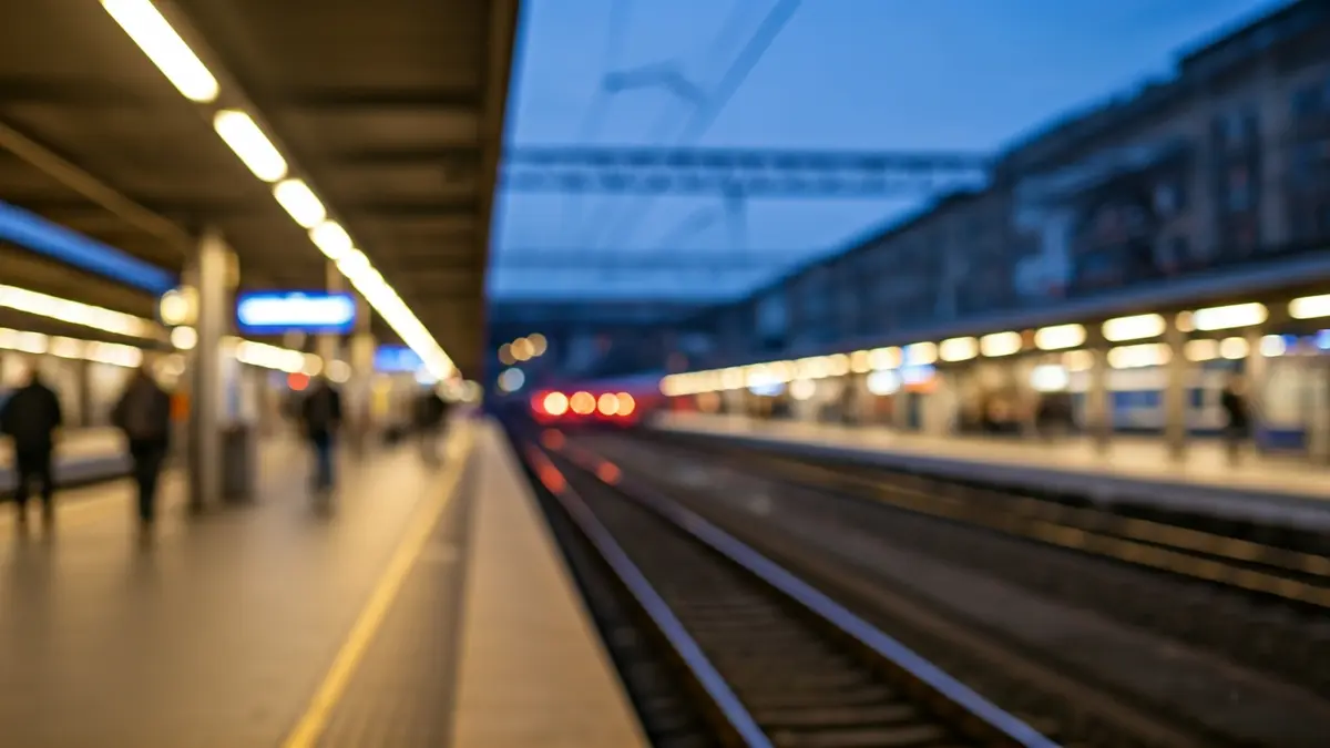 Imatge genèrica d'una estació de tren al capvespre amb llums borroses.