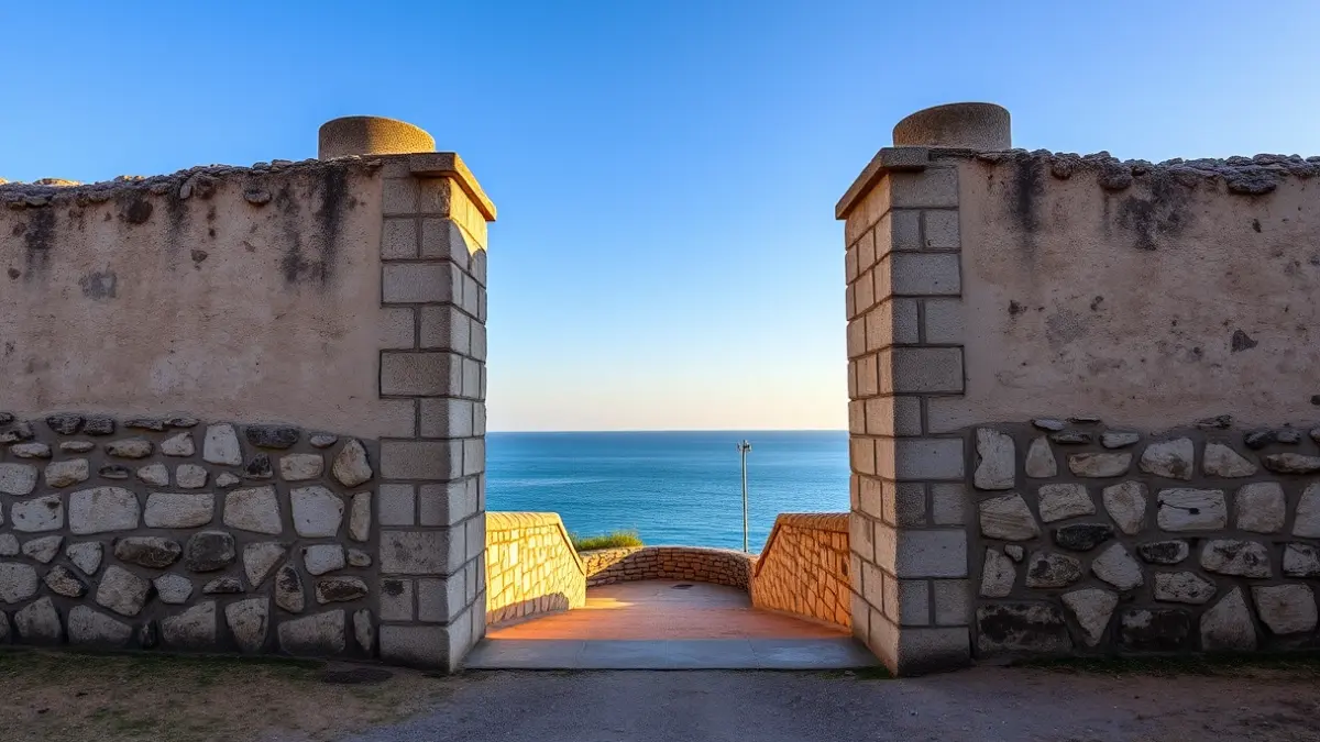 Entrada restaurada d'un búnquer militar històric a la costa de Salou.