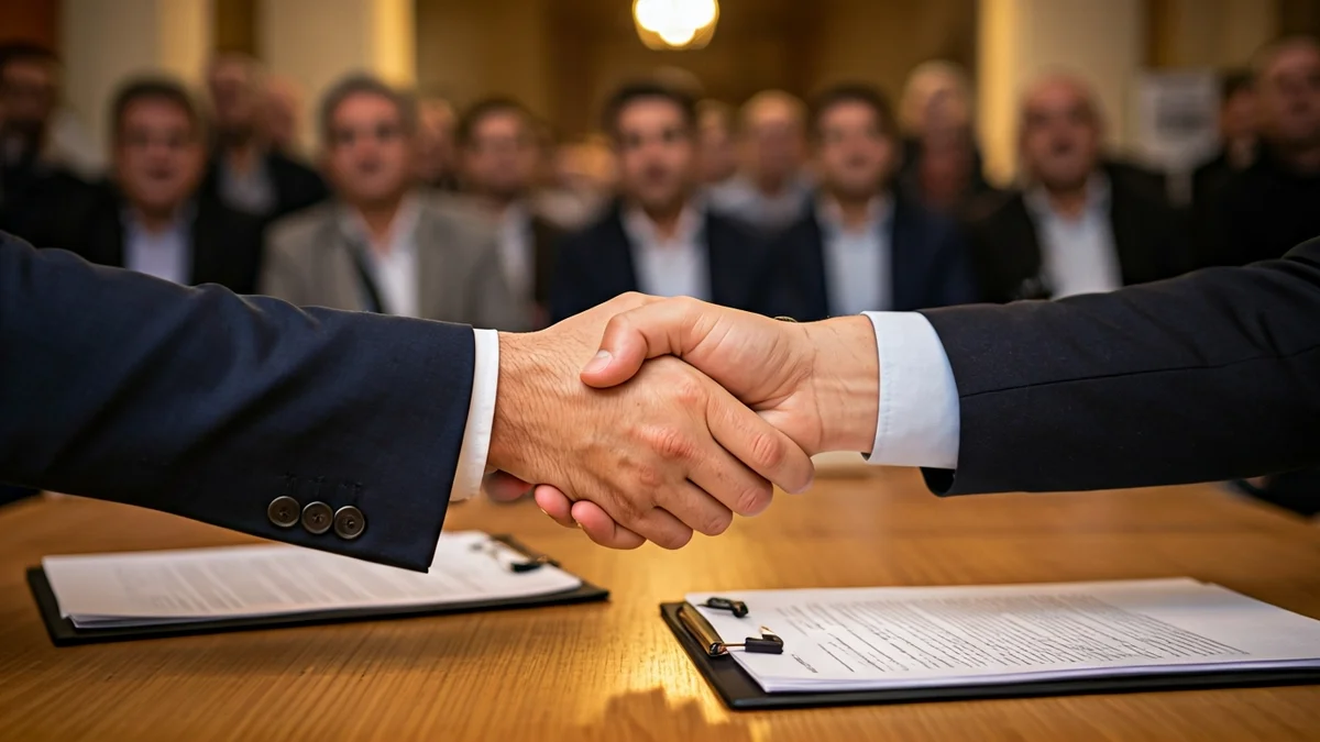 Imagen genérica de dos manos estrechándose sobre una mesa, simbolizando la colaboración institucional.