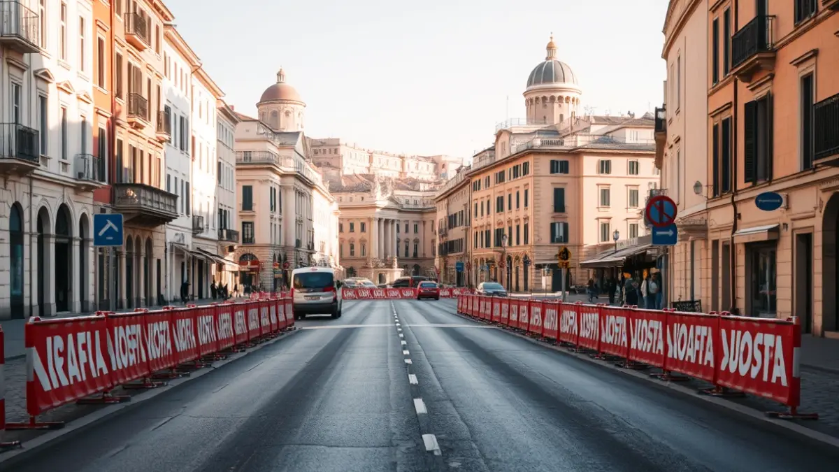 Imatge genèrica d'un carrer buit amb senyals de restricció de trànsit en una ciutat mediterrània.